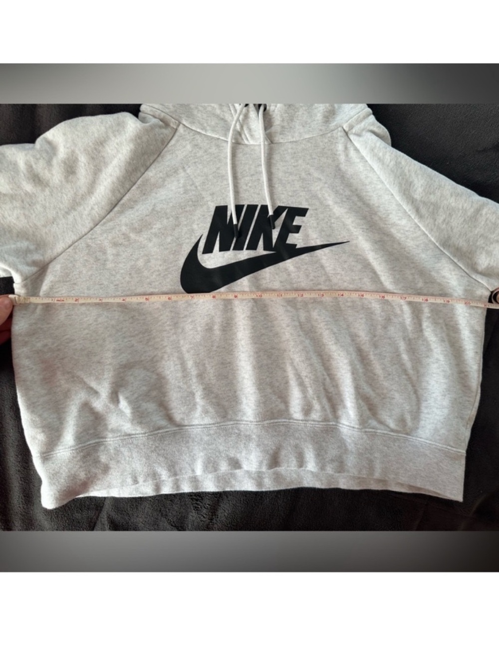 Nike Light Gray Hoodie with Black Swoosh Oversized Large Pullover Sweatshirt L